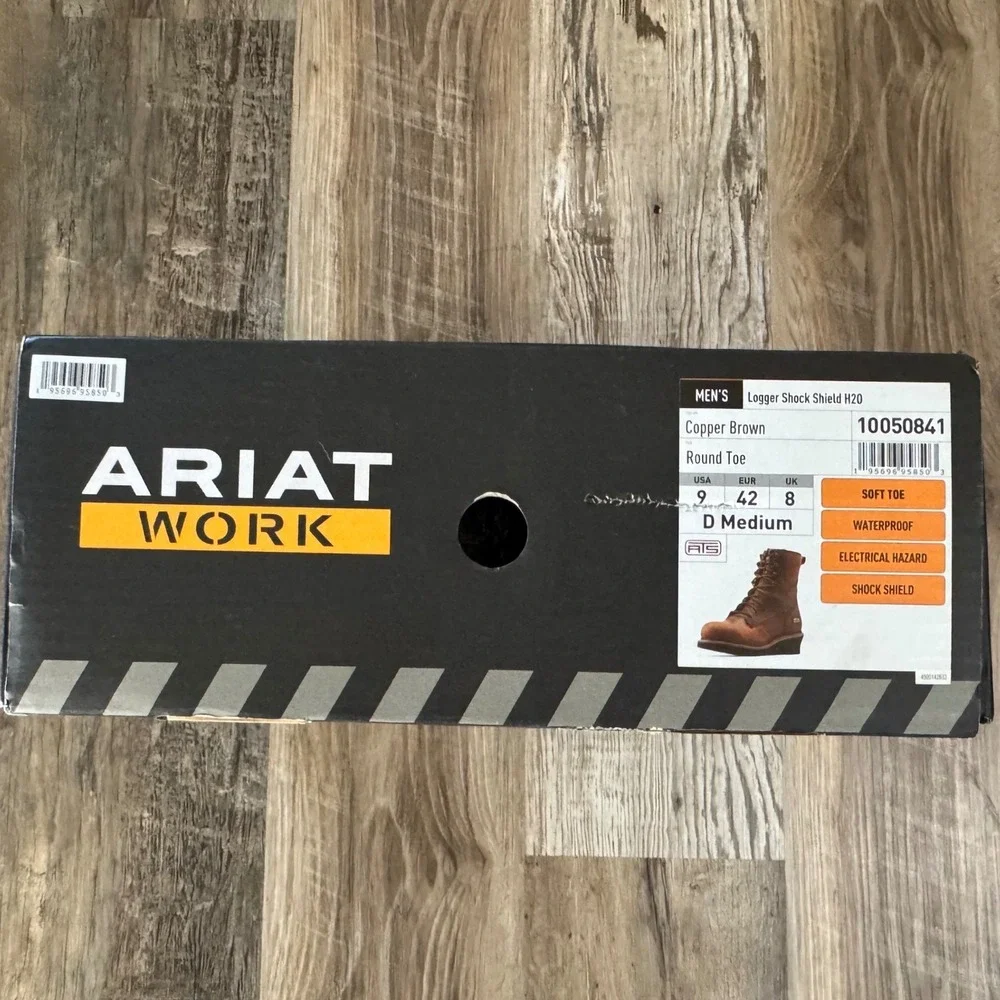 Ariat Work Boots Mens 9 Brown Logger Shock Shield 10050841 Waterproof Leather